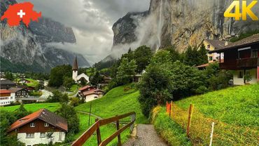 Lauterbrunnen, Swiss 4K - Berjalan di tengah hujan di desa Swiss yang paling indah