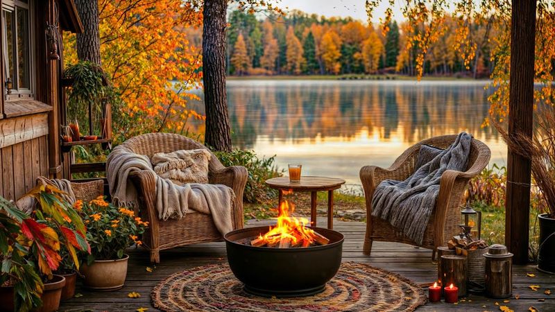 Tranquil Autumn Getaway: Lakeside Cabin Ambience with Cozy Fire Pit and Nature Sounds for Relaxing