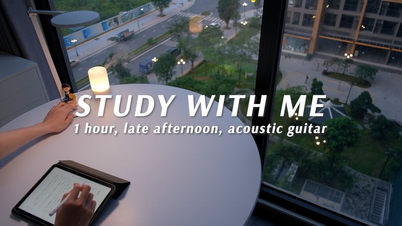 🌇 1-HOUR STUDY WITH ME |  Late Afternoon, Peaceful Acoustic Guitar BGM | Pomodoro (25/5)
