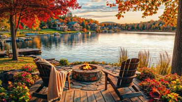 Autumn Dawn at Lakefront: Gentle Fire Crackle, Harmonious Birdsong and Calming Nature Sounds