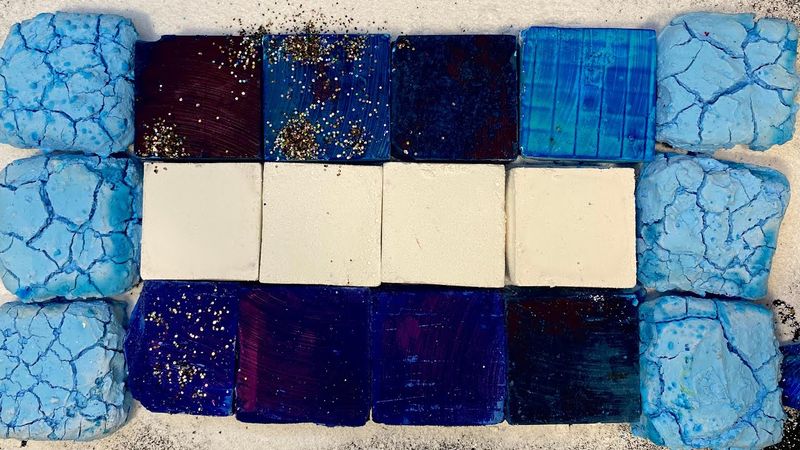 Crispy Crunchy Blue Dyed and Pasted Blocks + Freshies | Oddly Satisfying | Gym Chalk crushing ASMR