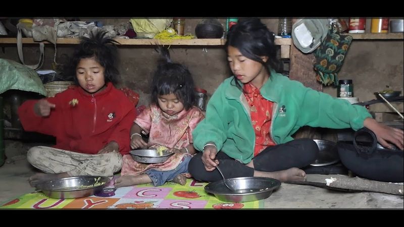 Cooking and eating traditional village noodles || Nepali village life