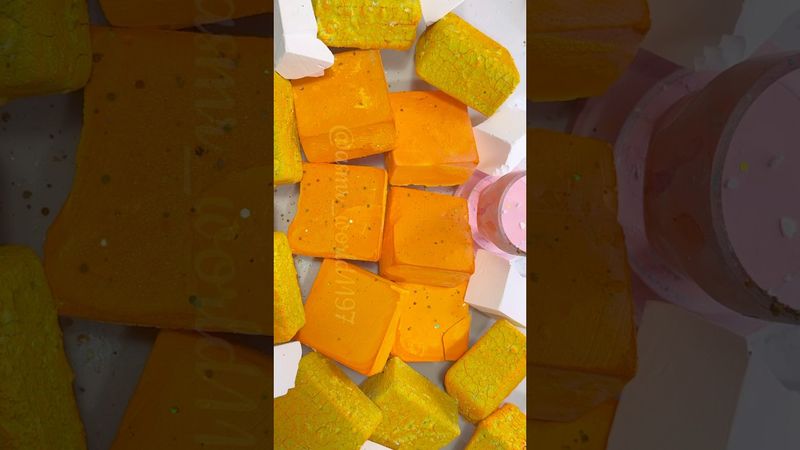Yellow dyed blocks #crushingtime #oddlysatisfying #relax #rainbowsoap