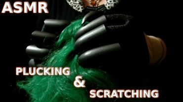 ASMR Scratching & Plucking with Clawed Gloves over a Wig with lots of Crinkly Tape Underneath