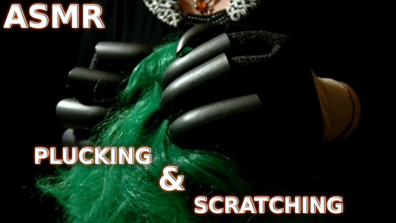 ASMR Scratching & Plucking with Clawed Gloves over a Wig with lots of Crinkly Tape Underneath