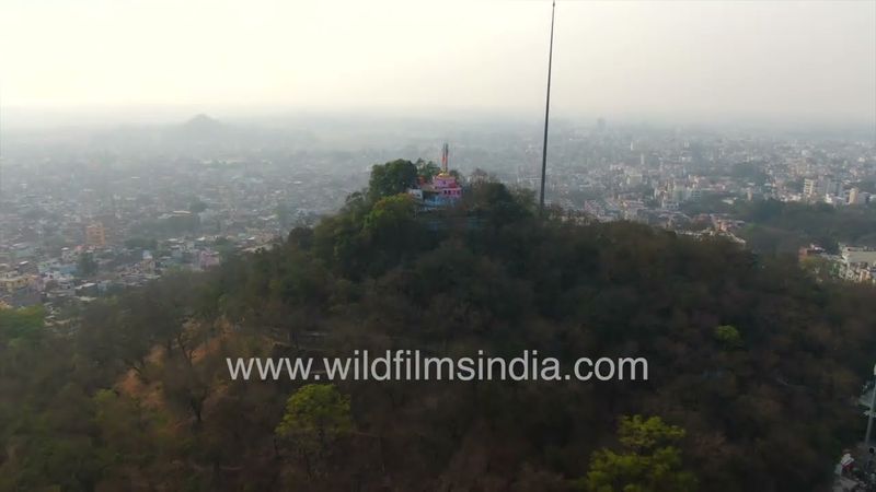 Pahadi Mandir a lord Shiva Temple is positioned on a hill west of Ranchi aerial view