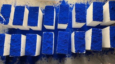 HBD @specialspiggle CFD Fresh Gymchalk Blocks topped with blue Iron Oxide Pigment and glitter