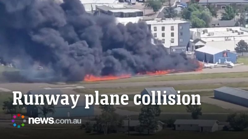 Small planes collide in Montana engulfing runway in flames