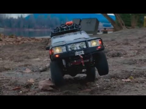 Scale RC4WD Toyota 4runner off-road adventure in riverside park