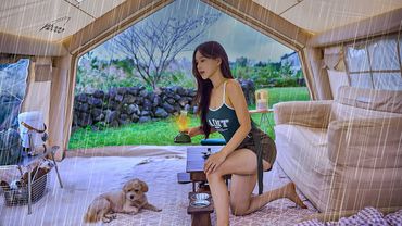 solo camping in bad weather | large comfortable air tent