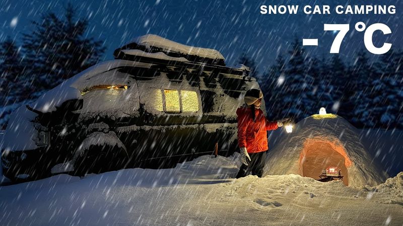 −7℃/豪雪地帯で突然の暴雪で寒さに震える大雪ハイエース車中泊/snow car camping