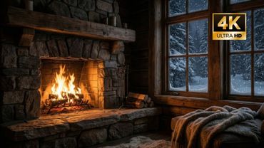 Cozy Snowy Fireplace 🔥❄️ | Peaceful Winter Ambience, No Music (4K)