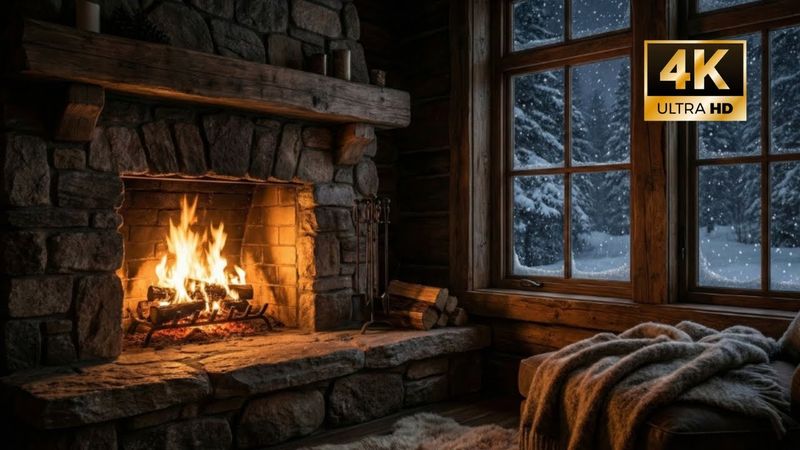 Cozy Snowy Fireplace 🔥❄️ | Peaceful Winter Ambience, No Music (4K)