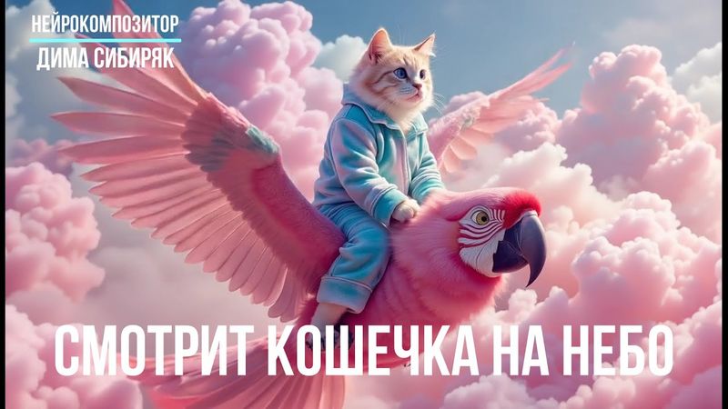 СМОТРИТ КОШЕЧКА НА НЕБО - Нейрокомпозитор Дима Сибиряк. AI Music. AI Video #cat #кошки