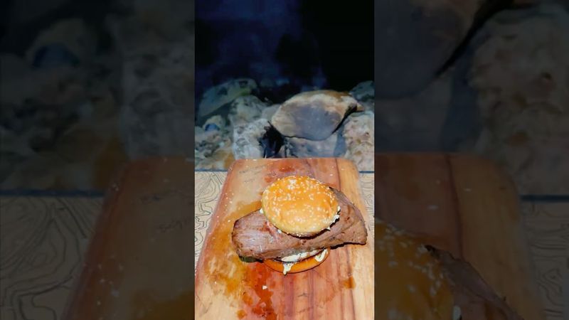 Streamside Burger Series 🍔🌲|Juicy Mini Burgers with Giant Beef (Part 5)#shorts #outdoorcooking
