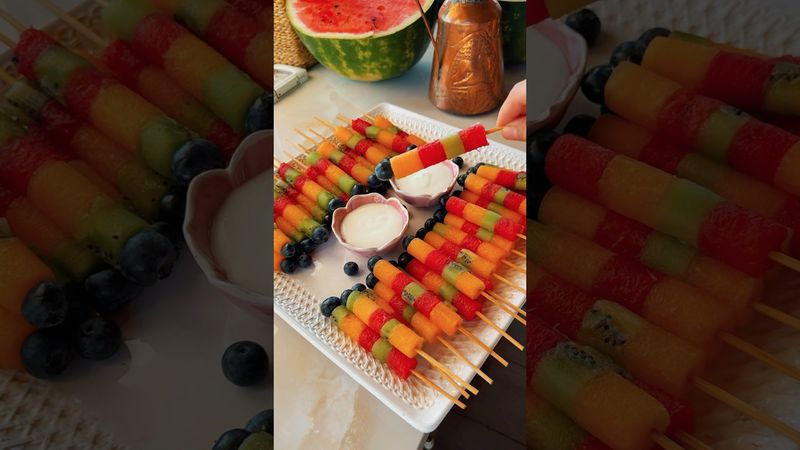 Rainbow Fruit Sticks 🥝 With Yogurt Dip😍 #abirzkitchen #fruit