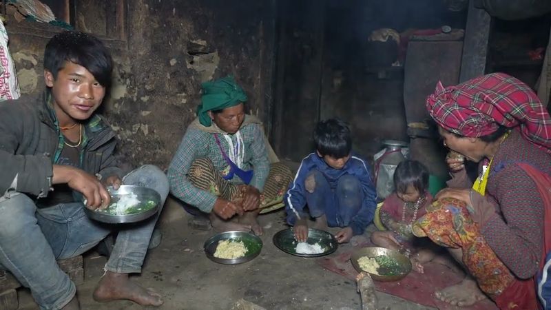 Cooking green leaves of nettles by using primitive technology || Village life