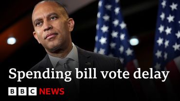 Democratic leader gives marathon speech to delay vote on Donald Trump's spending bill | BBC News