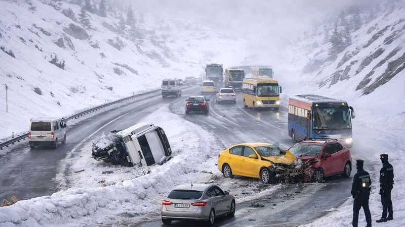 Icy road madness - caught on camera (TOTAL CHAOS)