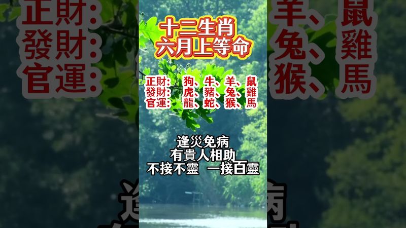 【十二生肖 六月上等命！】不接不灵，一接百灵。6月已经过半了，赶紧接上！接了，轉發，好運來！#生肖 #財運 #運勢 #屬相 #風水 #命理