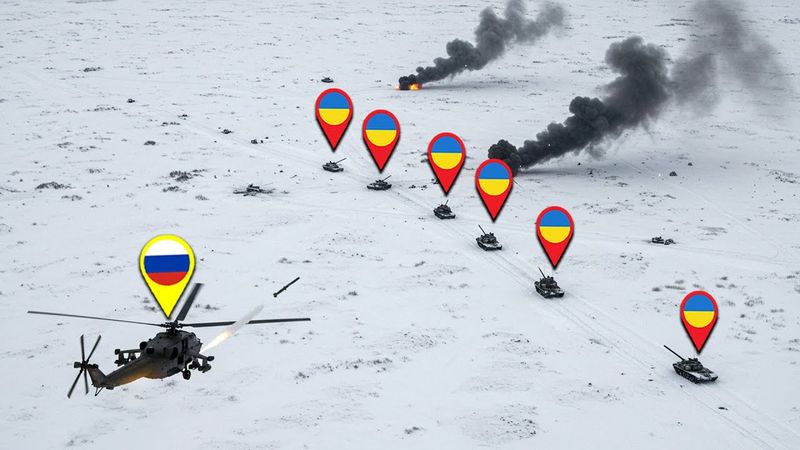 Russian KA-52 Destroyed Ukrainian Armored Vehicle Convoy!