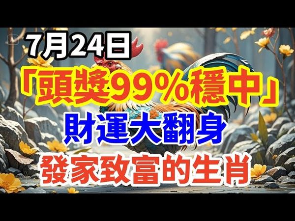 7月24日「頭獎99%穩中」財運大翻身，發家致富的生肖