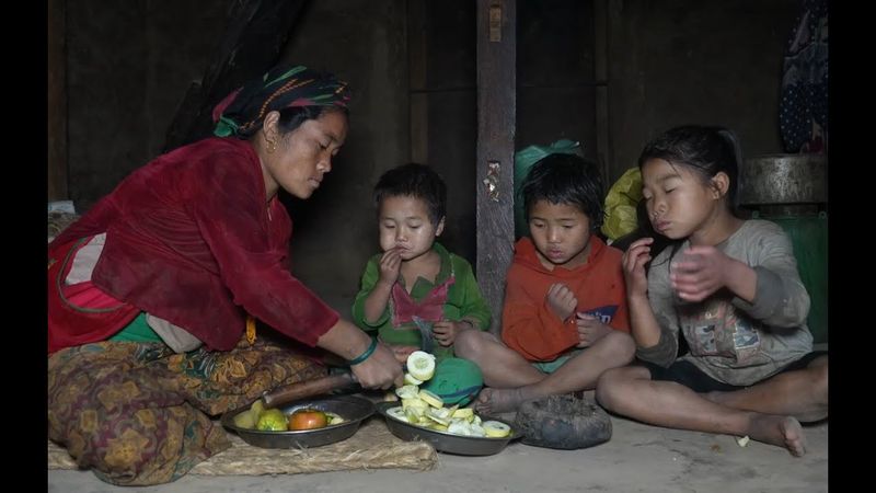 Cutting and eating delicious fruits in village || Nepali village