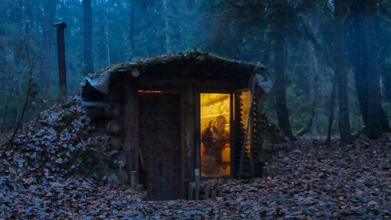 ЗЕМЛЯНКА ПРИЮТИЛА В ЛЕСУ, НО НЕ СПАСЛА ОТ ХОЛОДА. УСТАНОВИЛ ФОТОЛОВУШКУ.