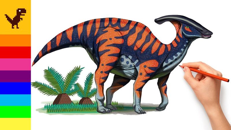 Parasaurolophus Dinosaur Drawing Coloring How I draw Pretty Dinosaur in Jurassic World T-REX 공룡그리기