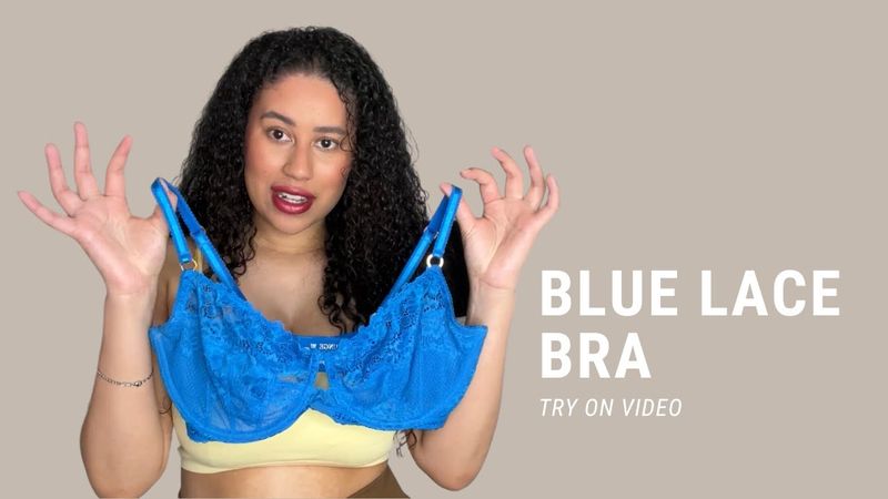 Blue Lace Bra Try On