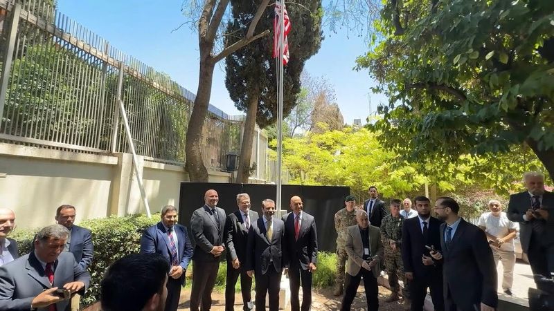 US envoy for Syria poses for pictures as flag raised at Damascus residence | AFP