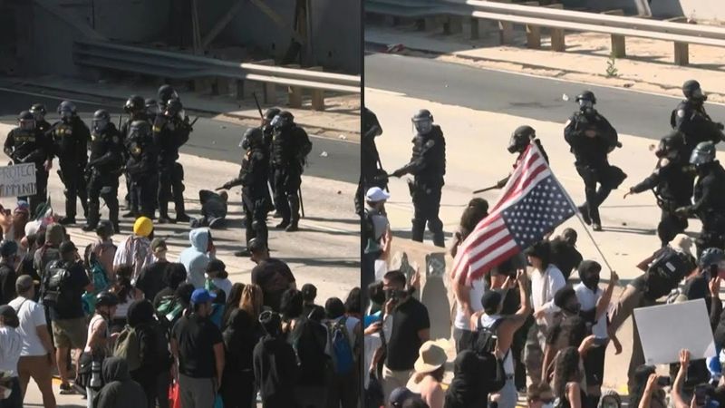 Arrests, tear gas as Los Angeles protesters face police under highway bridge | AFP