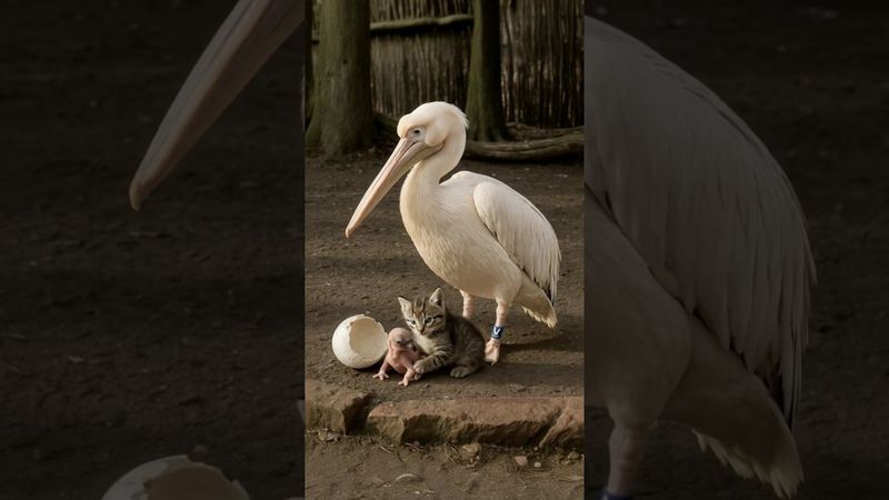 Kitten Warms a Fragile Chick While the Mother Bird Watches Nervously