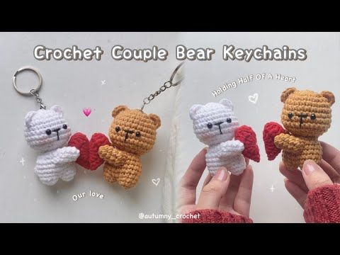 Crochet Couple Bears Holding Haft of a Heart 💗| Valentine gift idea | Hướng dẫn móc móc khoá Gấu cặp