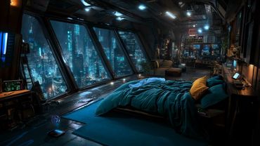 🎵 Skyline Loft above the City of Light: Rain and Ambient Music with Quiet Lightning | 4K | 10 hours