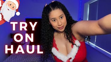 [4K] Christmas Try On Haul | See through Teddy | Miss Caramel Peach