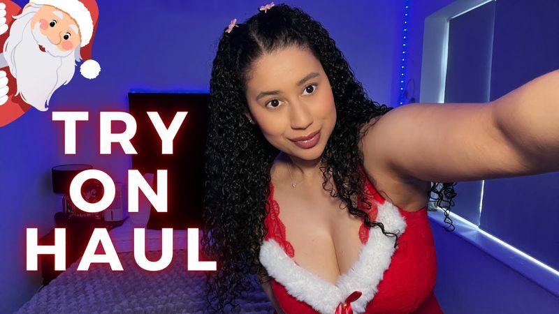 [4K] Christmas Try On Haul | See through Teddy | Miss Caramel Peach