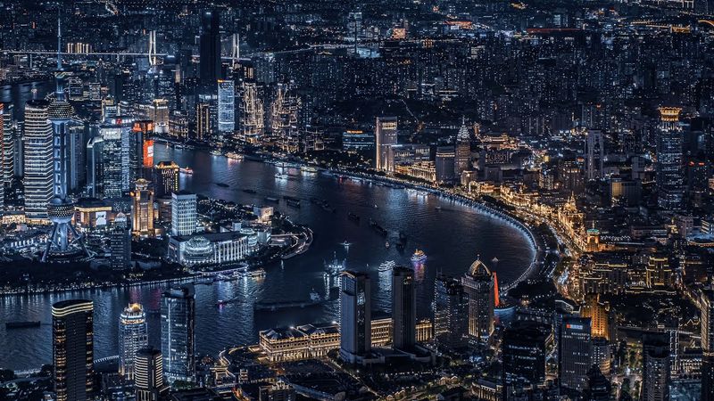 Shanghai City 8K Night Aerial View - Inspire 3