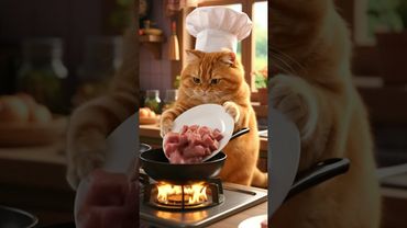 Cat Chef Cooking Beef Fry 🍖🐱 #tabbycat #funny #catvideos