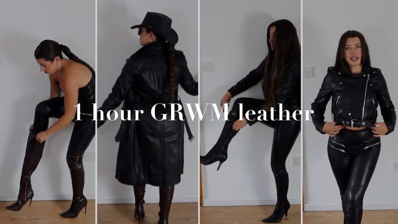 1 hour GRWM Leather ASMR collation ft. Real Leather Trench Coat @thejacketmakerofficial
