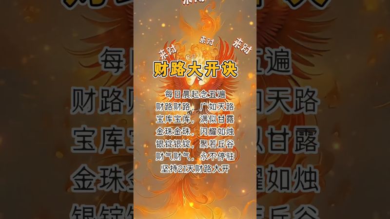 《财路大开诀》每日晨起念五遍，坚持二十一天财路大开！接了！转发！功德无量！#正能量 #人生感悟 #祝由術 #国学文化 #道家文化 #民间文化 #佛教文化 #致自己 #发财 #转运 #口诀