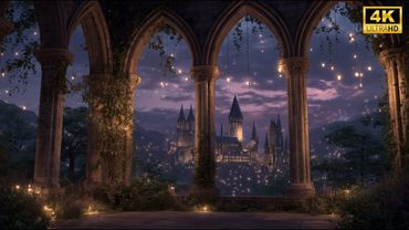 4K Harry Potter Winter Projector Window View – Hogwarts Snow Ambience Wind Sounds for Study Sleep.