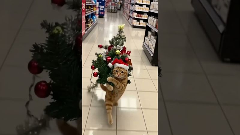 рыжий кот в магазин за елкой сходил  #cat