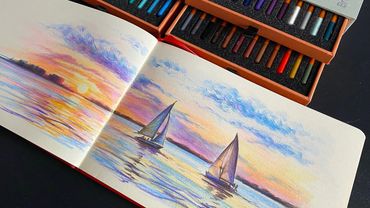 Рисую закатный речной пейзаж цветными карандашами / Запись трансляции TikTok