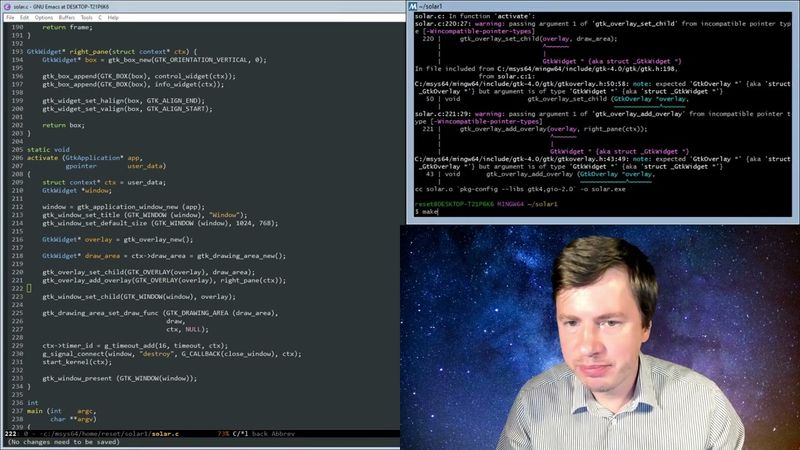 Задача N-тел, реализация GUI на GTK4, программирование на языке Си