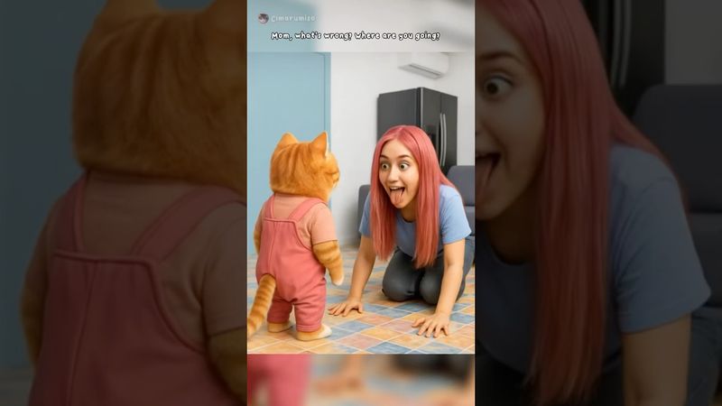 An orange kitten with a female ghost #comedy #cat  #pets #funny