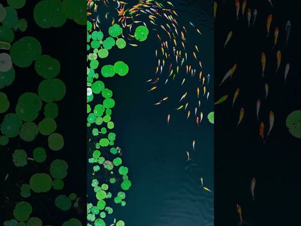 绝美瞬间，见者好运！鱼儿在碧波间穿梭游弋，与翠绿莲叶相映成趣，完美复刻“鱼戏莲叶间”的诗意画面。#正能量 #见者好运见者发财 #運勢 #人生感悟