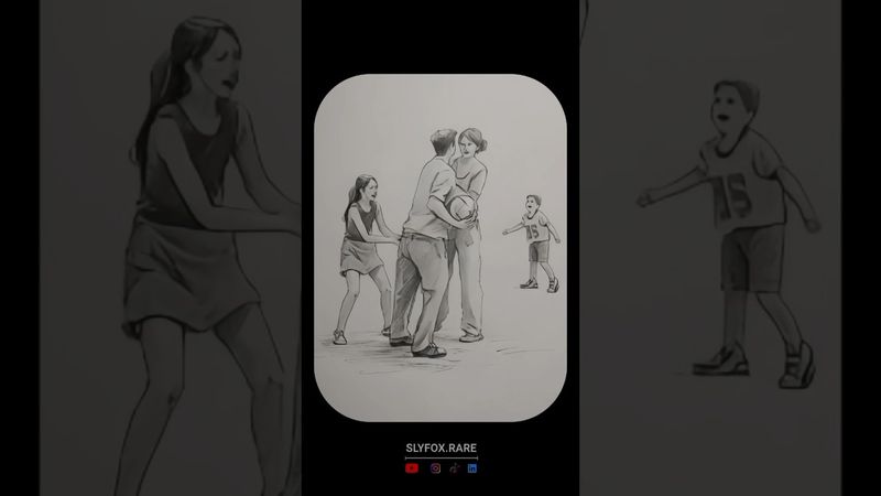 🏀😂 A dad plays basketball with his family, doing funny moves. 👏 #slyfoxrare #drawing #art