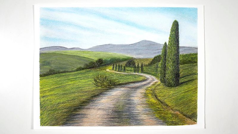 Landscape Drawing USING Color Pencils