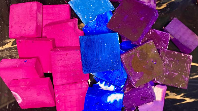 Dyed Hot Pink Blue and Purple Blocks | Oddly Satisfying | Pebbles Play